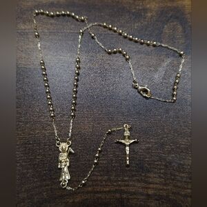 18k Gold Plated Rosary Necklace with Crucifix and Saint Pendant